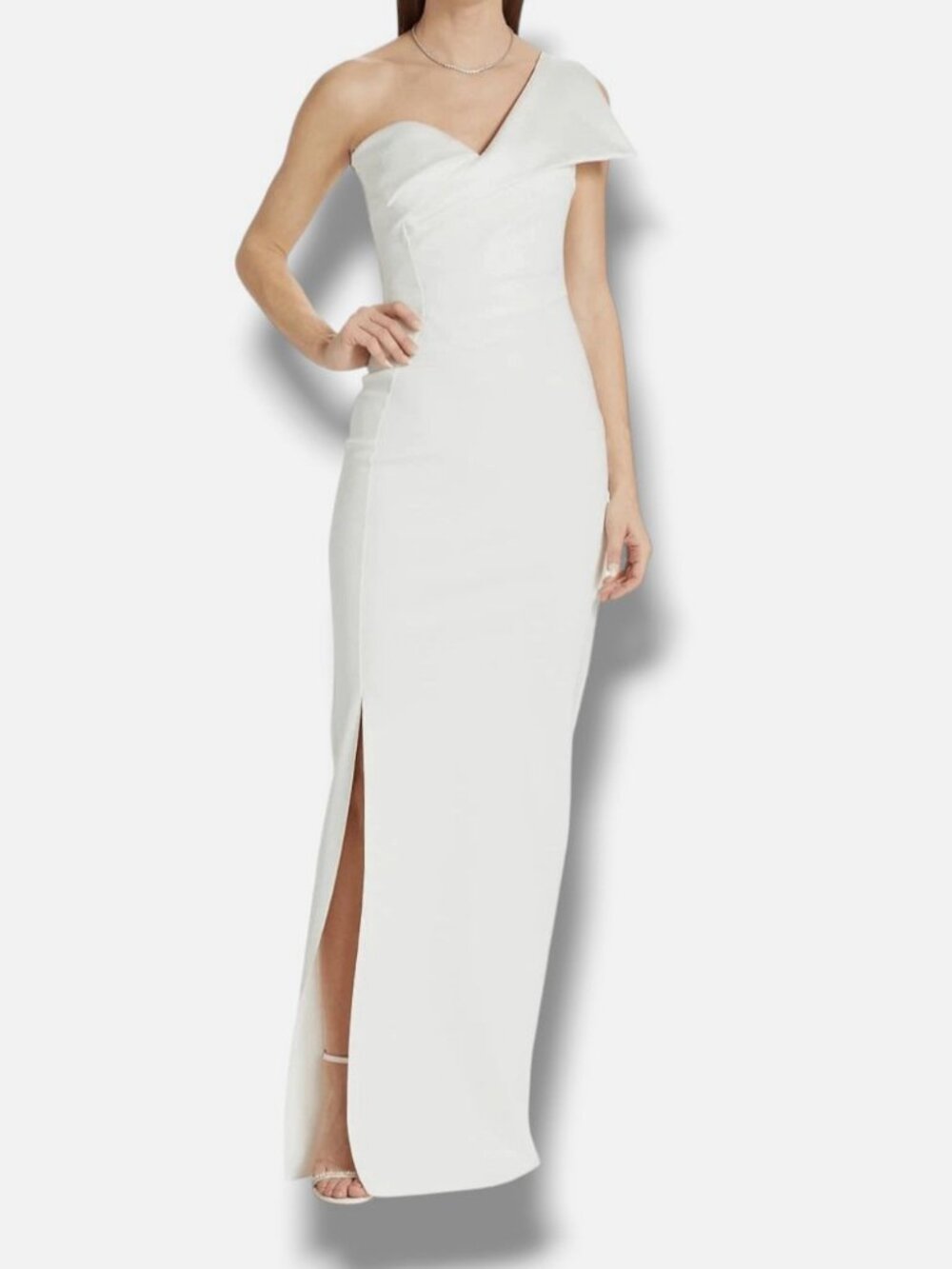 Chiara Boni Women's White Xenia Asymmetric Column Gown Dress Size 4